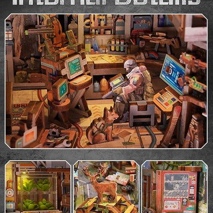 Tonecheer DIY Book Nook Kit for Adults, Wooden 3D Puzzle Bookend Diorama Bookshelf Insert Decor Fancy Books, Booknook Miniature House Kit with Dust Cover and Sensor LED (Haven Zero)