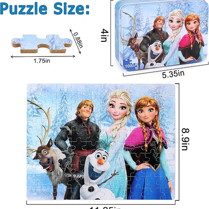 LELEMON Snowmen 100 Piece Puzzle in a Metal Box, Educational Jigsaw Puzzle for Ages 4-8