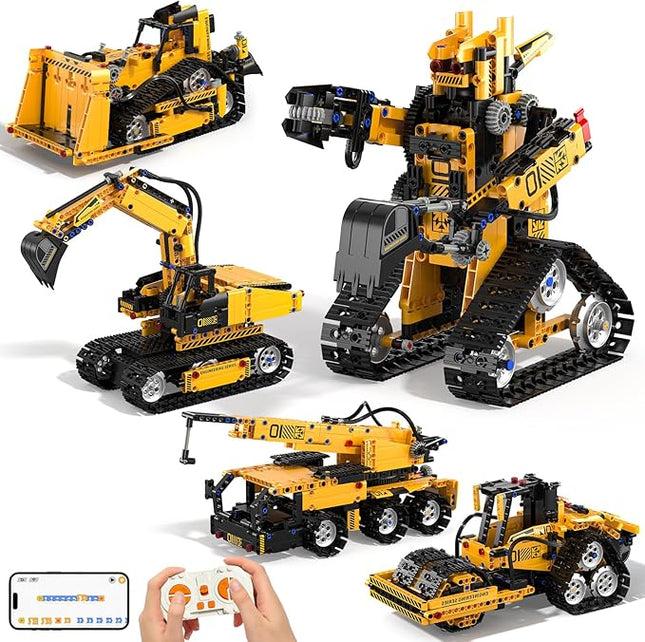 5 in 1 STEM Robot Building Kit, 535 Pcs Remote Control Excavator Science Educational Kit, Technic Coding Robotic Toys Gift for Kids 6 7 8 9 10 11 12+ Years Old Boys Girls