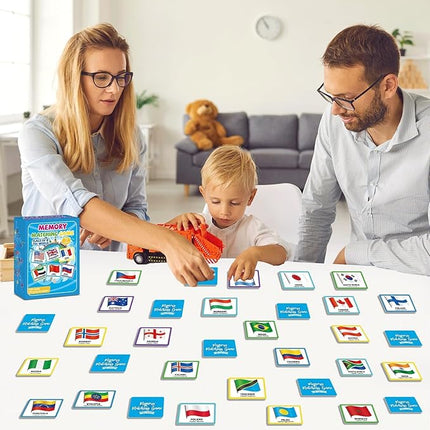 gisgfim 50 Pairs Memory Matching Game Flags of The World Concentration Memory Card for Kids and Adults Learning Educational A Fun & Fast Countries of The World Matching Games