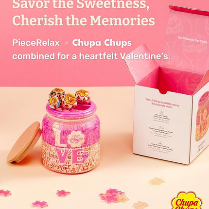 Chupa Chups X PieceRelax 3D Puzzle Jar 96 Plastic Pieces for Adults - Sweet Days - Full of Love Use Includes Divider as Pen and Utensils Holder with Wooden Lid for Kitchen Dining Study [BB1045]