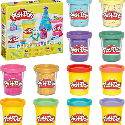 Play-Doh 12 Pack Celebration Compound, Includes Confetti & Metallic Shine, Assort. Colors, Back to School Gifts, Prizes, & Party Favors, Kids Arts & Crafts, Preschool Toys, Ages 3+