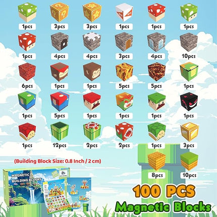 Magnetic Blocks-100PCS Magnetic Building Blocks for Kids Ages 4-8,Magnet Cubes Building Blocks, Magnet Cubes Toddler Kids Toys, Sensory STEM Toys for 3+ Year Old Boys Girls Christmas Birthday Gifts
