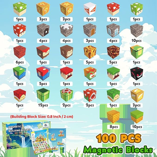 Magnetic Blocks-100PCS Magnetic Building Blocks for Kids Ages 4-8,Magnet Cubes Building Blocks, Magnet Cubes Toddler Kids Toys, Sensory STEM Toys for 3+ Year Old Boys Girls Christmas Birthday Gifts