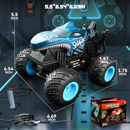 BEZGAR Monster Truck Toys - Remote Control Monster Truck with Light & Music, Dinosaur Toys for Kids, 1:20 Scale RC Truck with 360° Spins and Drifting, Remote Control Car for Boys (Blue)