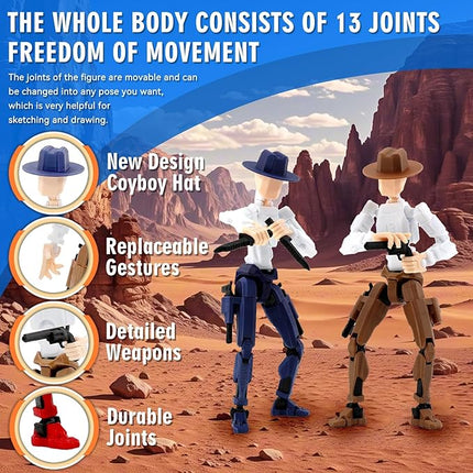 Titan 13 Action Figure, Cowboy Already Assembled Dummy 13 Action Figures for Boys, 2-Pack 5.4 inches T Lucky 13 Action Figure, Figura de acción t13, Black & Red