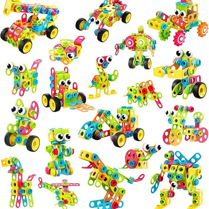 NXONE 195 PCS Educational STEM Toys for Boys and Girls Ages 3 4 5 6 7 8 9 10 Construction Building Blocks Toy Building Sets Kids Toys Creative Activities Games with Storage Box