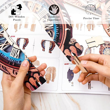 3D Wooden Puzzles for Adults Owl Clock - Model Building Kit ‌‌Clock Puzzle Creative Craft Gift Home Deco for DIY Enthusiasts, Brain Teaser Building Set Birthday Gifts