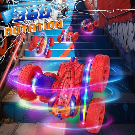 Spider RC Cars Toys for Boys 4-6, 2.4GHz Remote Control Car with 26 LED Light System, 360° Flips, Changeable Wheels, Rechargeable All-Terrain Truck Gift for Kids Ages 4-8