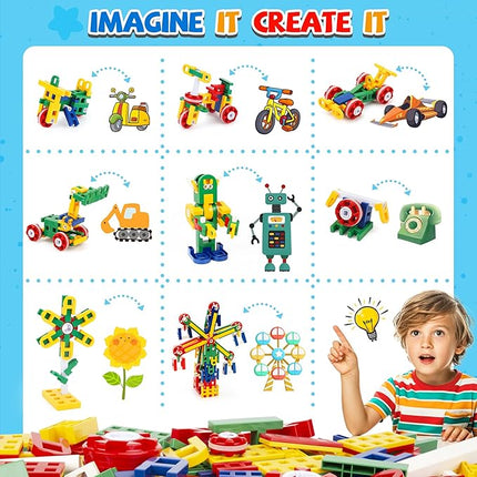 cossy STEM Building Toys for Kids, Construction Building Blocks, Educational Toys for 3-5 4-8 5-7 6-8 Year Old, Creative Games, Engineering, STEM Kits, 208 Pcs