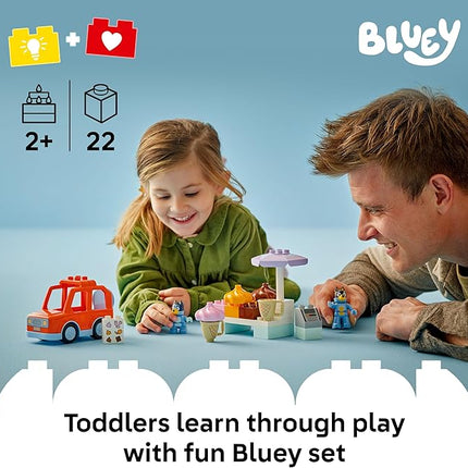 LEGO DUPLO Bluey Ice Cream Trip with Bluey - Toddler Toy for Kids, Boys, and Girls Ages 2+ - Includes Bluey Figure and Ice Cream Toy Stand - Sensory Toy for Pretend Play - Preschool Gift Idea - 10458