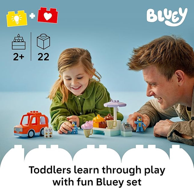 LEGO DUPLO Bluey Ice Cream Trip with Bluey - Toddler Toy for Kids, Boys, and Girls Ages 2+ - Includes Bluey Figure and Ice Cream Toy Stand - Sensory Toy for Pretend Play - Preschool Gift Idea - 10458