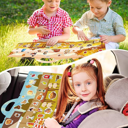 Reusable Sticker Book for Toddlers 2-4 Years, Stickers for Kids, Toddler Sticker Book Ages 1-3, Toddler Craft Activities, Toddlers Travel Toys Ages 2+ Boy Girl Birthday Gifts - Thanksgiving