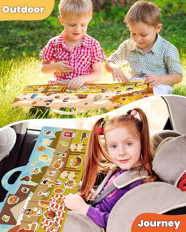 Reusable Sticker Book for Toddlers 2-4 Years, Stickers for Kids, Toddler Sticker Book Ages 1-3, Toddler Craft Activities, Toddlers Travel Toys Ages 2+ Boy Girl Birthday Gifts - Thanksgiving
