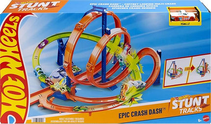 Hot Wheels Toy Car Track Set Action Epic Crash Dash with 1:64 Scale Vehicle & 5 Action Zones, Powered by Motorized Booster (Amazon Exclusive)