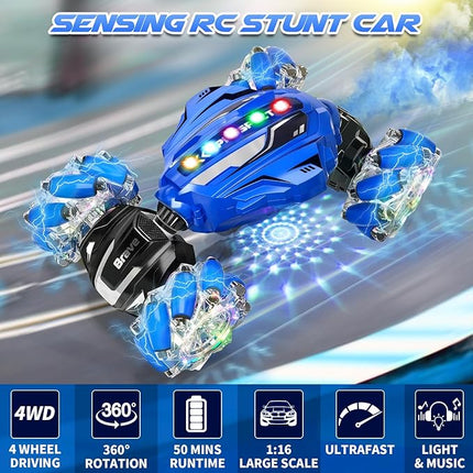 Remote Control Car Toys for Kids, Gesture Sensing Stunt Car, RC Cars for Boys Age 8-12, 2.4Ghz Hand Controlled Twist Cars, Ideal Birthday for Kids Age 6 7 8 9 10+(Navy Blue)