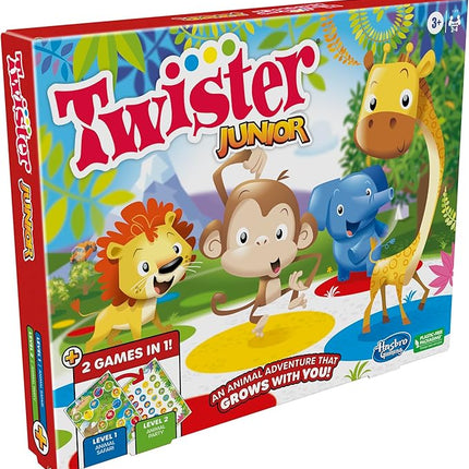 Hasbro Gaming Twister Junior Game, Animal Adventure 2-Sided Mat, 2 Games in 1, Party Game for Kids Ages 3 and Up and 2-4 Players (Amazon Exclusive)