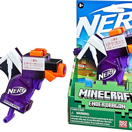 Nerf MicroShots Minecraft Ender Dragon Mini Blaster, Minecraft Dragon Mob Design, Includes 2 Official Elite Darts, Priming Handle