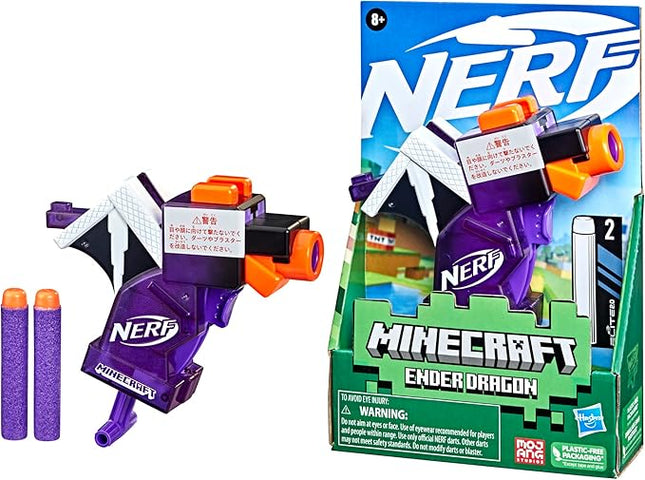 Nerf MicroShots Minecraft Ender Dragon Mini Blaster, Minecraft Dragon Mob Design, Includes 2 Official Elite Darts, Priming Handle
