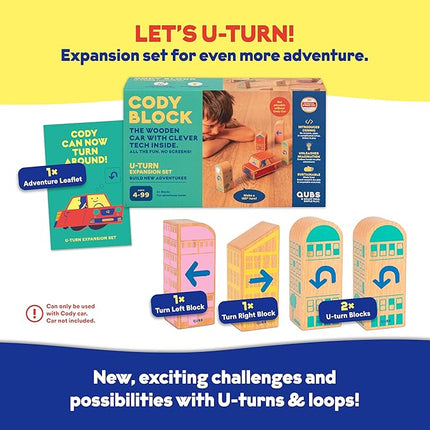 Cody Block U-Turn Expansion Set, Educational Wooden Building Blocks and Car STEM Toys for Preschool Kids Ages 3+