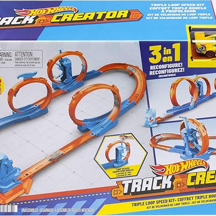 Hot Wheels Toy Car Track Set, Triple Loop Pack & 1:64 Scale Vehicle, Track-Building Components with 3 Loops, Speed Snap Tracks & Adapters
