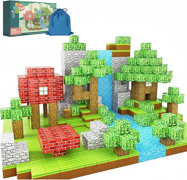 154PCS Magnetic Blocks - Build Animal Forest Set, Magnetic Tiles Building for Boys & Girls Age 3-8, STEM Montessori Sensory Toys for Toddlers Kids Gifts for 3+ Years Old, Construction Toy