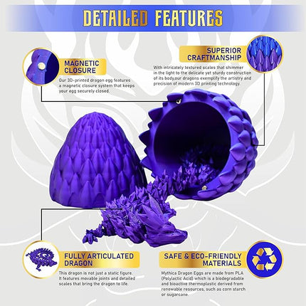 MYTHICA 3D Printed Dragon Egg Unleash Your Imagination with Our Crystal Mystery Dragon Egg Collection Fully Articulated Fidget Desk Toy for ADHD, Autism, Anxiety & Stress Relief (Saphire Storm)