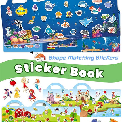 Reusable Sticker Book for Toddlers 2-4 Years, Stickers for Kids, Toddler Sticker Book Ages 1-3, Toddler Craft Activities, Toddlers Travel Toys Ages 2+ Boy Girl Birthday Gifts