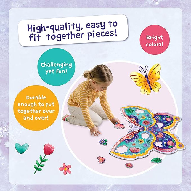 Peaceable Kingdom Shimmery Butterfly Floor Puzzle – 53-Piece Giant Floor Puzzle for Kids Ages 5 & up – Fun-Shaped Puzzle Pieces – Great for Classrooms