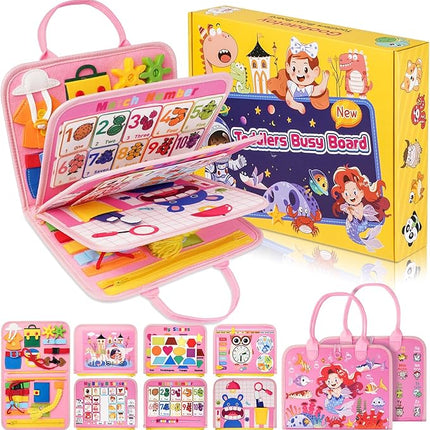 2 Year Old Girl Christmas Birthday Gift - Montessori Busy Board Book for Toddler Girls (Age 1-3), Sensory Learning Activity Toys, Road & Airplane Travel Toys