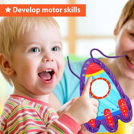 KRAFUN Preschool Beginner First Lacing Card Kit for Kids Training Arts & Crafts, 5 Easy Transport and Cars Lacing Projects, Craft Paper Cards for Toddlers, Fine Motor Skills Toys