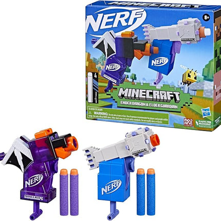 Nerf MicroShots Minecraft Ender Dragon and Elder Guardian Mini Blaster 2-Pack, 4 Elite Darts, Pull to Prime Handle (Amazon Exclusive)