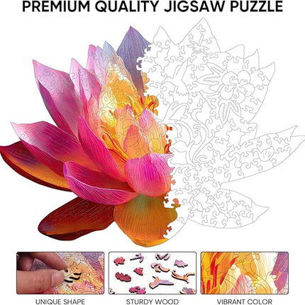 Wooden Puzzles for Adults, Lucky Lotus Jigsaw Puzzles, 201 Pieces Adults Puzzles, Best Gifts for Puzzle Lover, Family Brain Game, 9.6x12.9 inch
