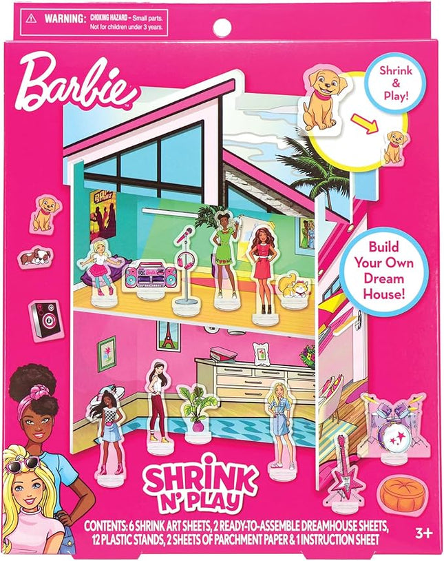Barbie Dreamhouse Shrinky Dinks Kit – Shrink Art Activity Set with Pre-Cut Sheets, Colored Pencils and Keychains – Creative Craft Toy for Girls Ages 5+