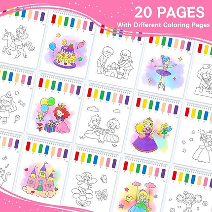 Paint with Water Coloring Books for Toddlers,Princess and Party Theme Mess Free Watercolor Painting Papers for Kids Water Color Paint Kit Art Craft Birthday Gift for Ages 1-3, 4-8