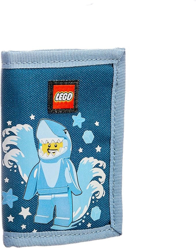 LEGO Trifold Wallet, Kids Unisex Wallet for Boys and Girls, with Clear ID Window, Card and Cash Pockets and Secure Hook and Loop Closure, Shark Guy