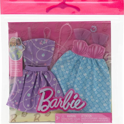 Barbie Fashions Clothing Set, 2 Outfits for Fashion Doll Include Mermaid-Themed Dress, Top & Skirt & 2 Accessories