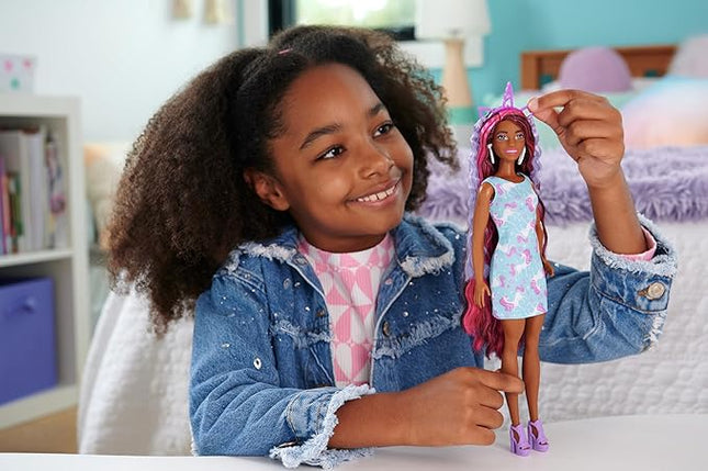 Barbie Fun & Fancy Set, Fashion Doll with Extra-Long Color-Streaked Black Hair, Clothes & Styling Accessories