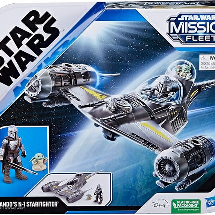 STAR WARS Mission Fleet Mando's N-1 Starfighter, Grogu & Mandalorian Action Figure Set, Ships, Toys for 4 Year Old Boys & Girls
