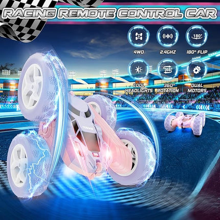 cosone Remote Control Car RC Cars for Kids Toys Rechargeable 360° Rotating 2.4Ghz RC Stunt Car for Kids Birthday Gift for 6 Years Old Girls Toys 6 7 8 9 10 Years Old Girl Gift Ideas (Pink&Purple)