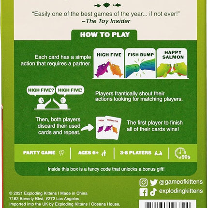 Exploding Kittens Happy Salmon 3-8 Players - Ages 6+ - 90 Second Rounds - Easy to Learn Quick Matching Card Game - Party Game, Family Game Night, Kid and Adult Card Game