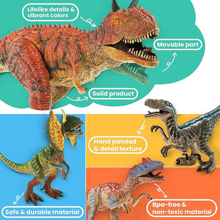 4 PCS Big Dinosaur Toys for Kids 3-5 Realistic Dinosaur Figures with Learning Cards & Movable Parts- Jumbo Dino Toys for Kids 5-7 Ideal Gift for Toddlers Boys Girls Ages 3+