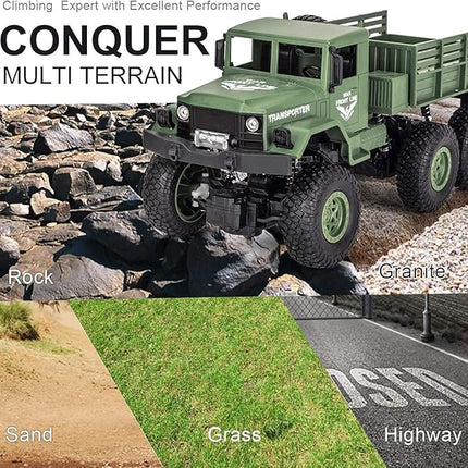 XINGRUI 50 Minutes Playing Time RC Military Truck, Off-Road Remote Control Car Army Toys, 2.4Ghz 4WD 1:18 Scale RC Car Toy Vehicle for Kids Children Boy Birthday