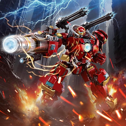 Mech Robot Transforming Building Blocks Set for Adults, Red City Protector Mecha Model Action Figures, Cool Creative Robots STEM Toys Gift for Teens Boys, 588 Pieces