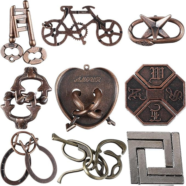 Wettarn 9 Pcs Metal Brain Teaser Puzzles Teaser 3D Steel Puzzle for Adults Unlock Interlocking Games IQ Education Smart Logic Test Toys for Adults Mind Challenge(Classic Style)