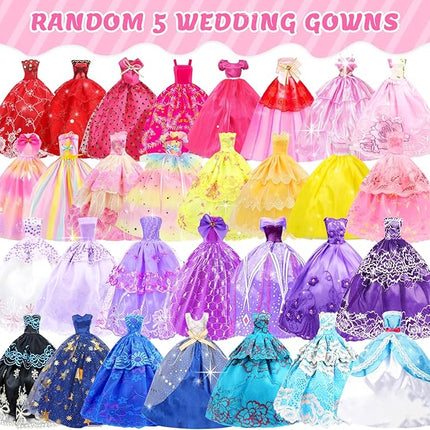 100 Pcs Doll Clothes and Accessories - 5 Wedding Gowns 10 Slip Dresses 2 Fashion Dresses 2 Tops 2 Pants 2 Bikini Swimsuits 10 Shoes and Accessories for 11.5 inch Dolls,Doll Dress up Toys for Girl Gift