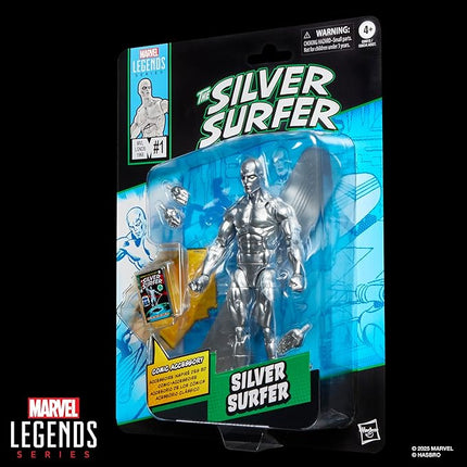 Marvel Legends Series Silver Surfer, Silver Surfer #1 (1968) and Fantastic Four Comics-Inspired Collectible 6-Inch Scale Action Figure with Character-Sized Comic Accessory