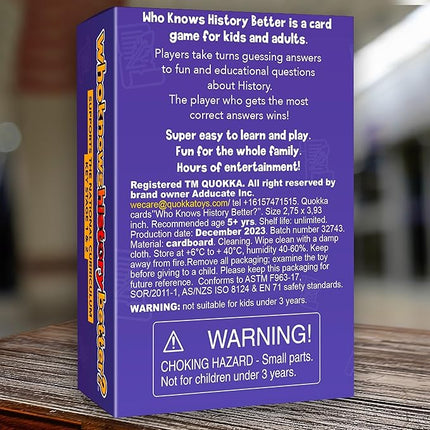 QUOKKA Who Knows Better? - History - Family Card Trivia Game | Fun Learning & Educational Questions for Families | Suitable for Boys & Girls