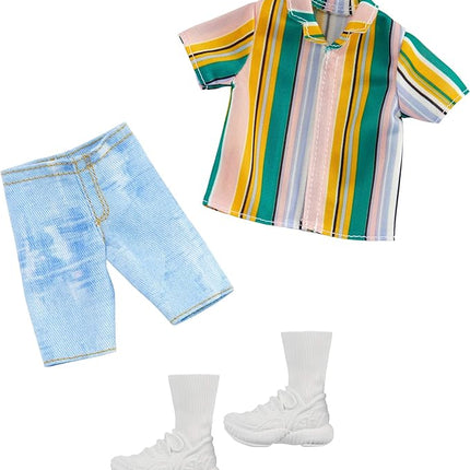 Barbie Clothes: 1 Outfit for Ken Doll Includes Striped Shirt, Denim Shorts and Shoes, Gift for 3 to 8 Year Olds , GHX46