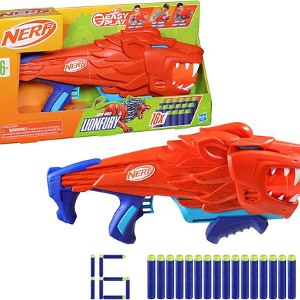 NERF Wild Lionfury, Easy Play Dart Blaster, 16 Nerf Elite Darts, Nerf Blaster Lion Toys for 6 Year Old Boys & Girls & Up, Outdoor Toys